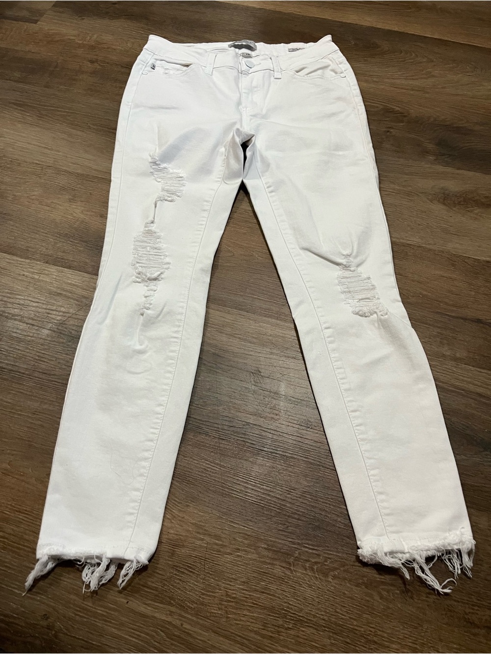 Judy Blue White Distressed Skinny Jeans | Size 7/28 | Raw Hem Stretch Denim